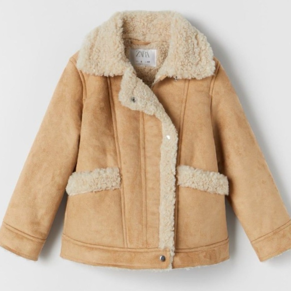 Zara Tan Faux Shearling Jacket Kids Size 7
